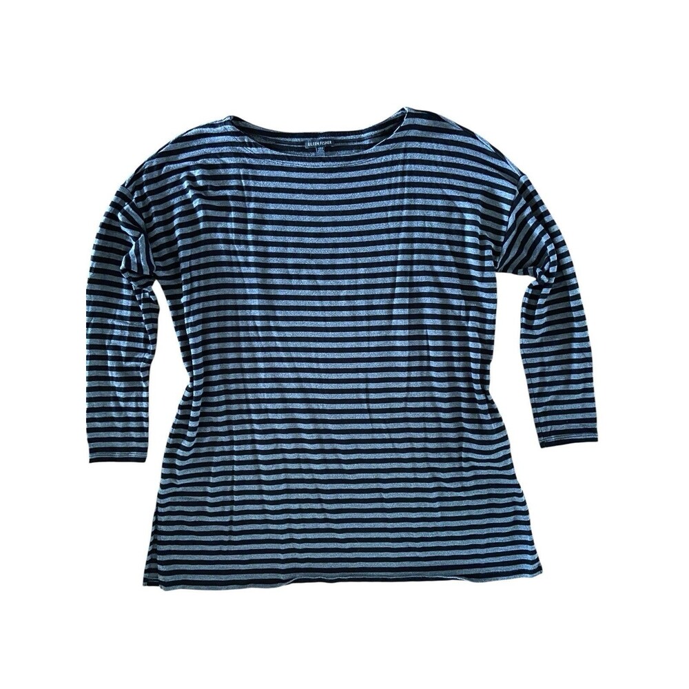 Eileen Fisher Tencel Tunic Top Size M Gray Striped Minimalist Elevated Casual - Picture 9 of 11